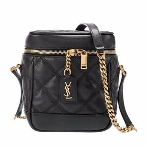 Saint Laurent Black Quilted Leather Box Crossbody with Gold Hardware
